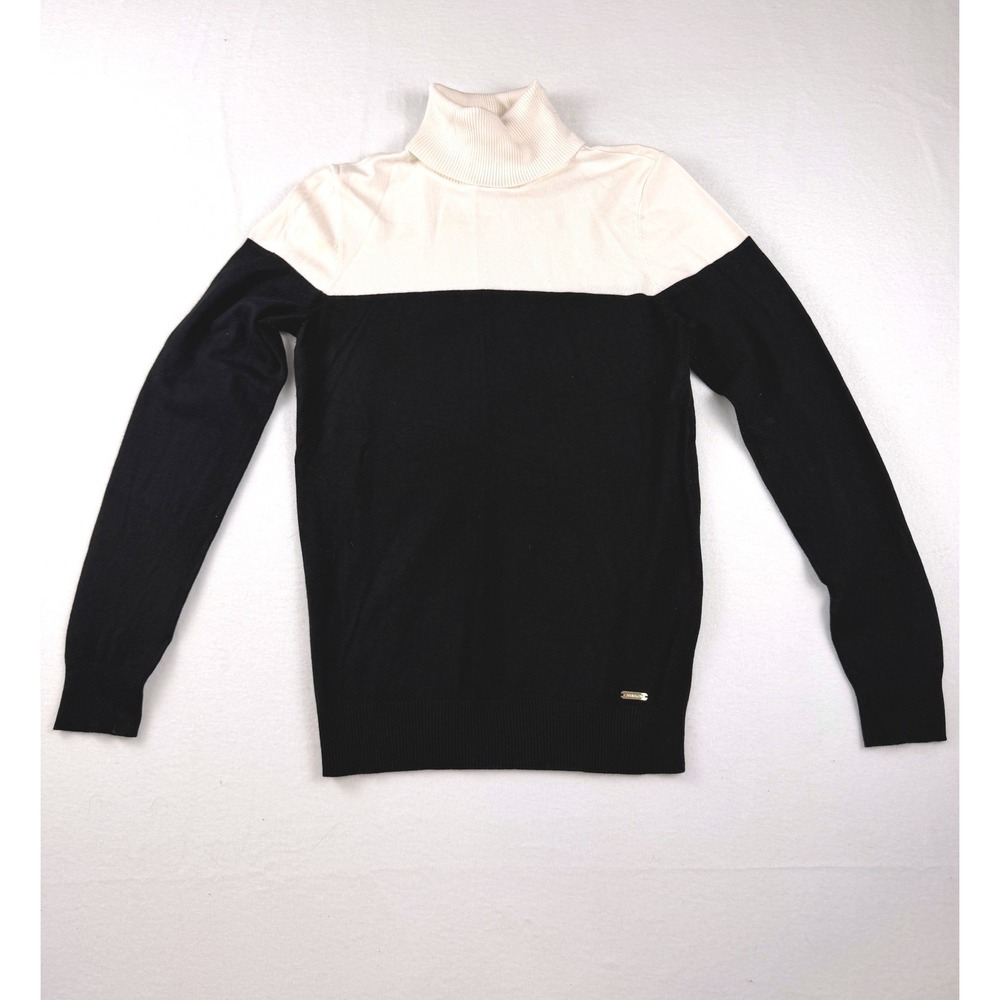 Calvin Klein Womens Colorblock Turtleneck Sweater Black Cream M M9VS6092